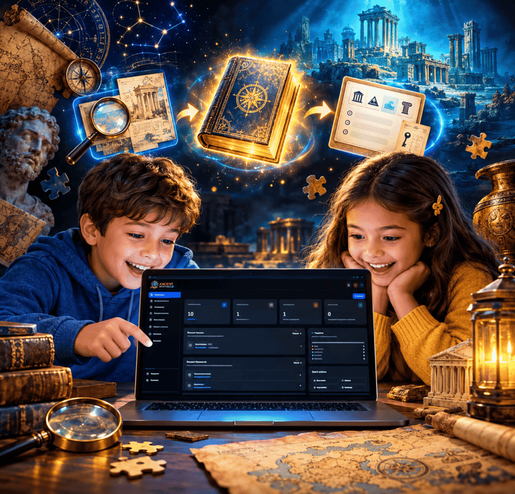 Ancient Mysteries AI Review 2026 showing Fuzzel creator AI research and writing tool for ancient history mysteries